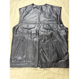 UNIK Premium Black Genuine Leather Biker Vest Concealed Carry Pockets Womens L
